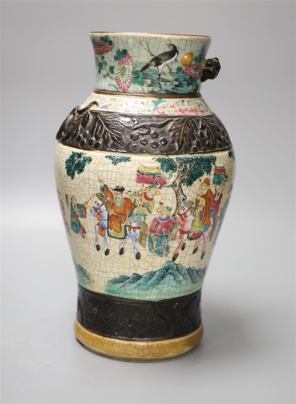A 19th century Chinese crackleglaze famille rose vase, 31.5cm